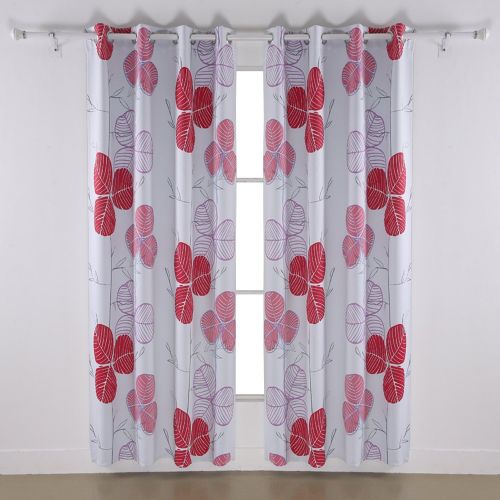  Deconovo Drapery Panels Blackout Leaf Printed Blackout Curtain Drapery Panels with Grommet 52 x 84 Inches Red 2 Pannels