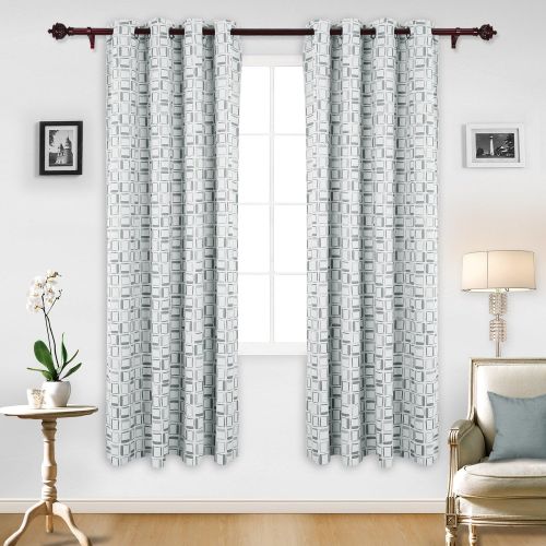  Deconovo Room Darkening Curtain Thermal Insulated Window Drapes Grommet Top Curtains for Bedroom 52W x 95L Inch with Printed Square Pattern Grey 2 Panels
