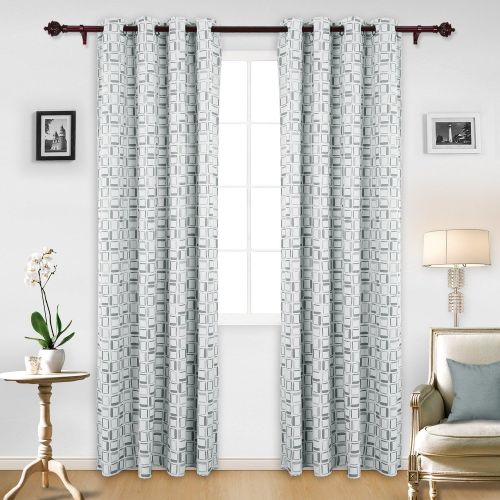  Deconovo Room Darkening Curtain Thermal Insulated Window Drapes Grommet Top Curtains for Bedroom 52W x 95L Inch with Printed Square Pattern Grey 2 Panels