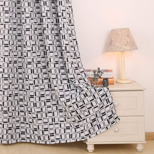  Deconovo Room Darkening Curtain Thermal Insulated Window Drapes Grommet Top Curtains for Bedroom 52W x 95L Inch with Printed Square Pattern Grey 2 Panels
