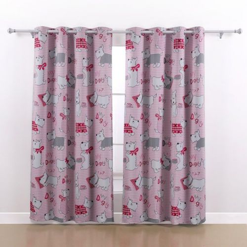  Deconovo Blackout Curtain Pink Dog Cartoon Curtains For Bedroon 52x84 Inch 1 Pair