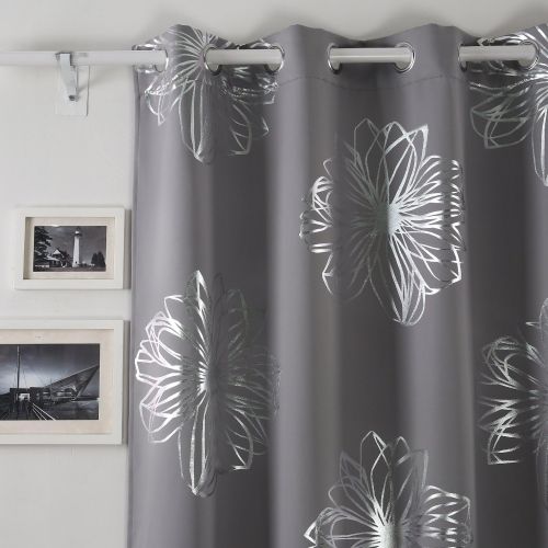  Deconovo Foil Print Flower Design Thermal Insulated Window Blackout Curtain for Living Room 100x95-inch,Khaki