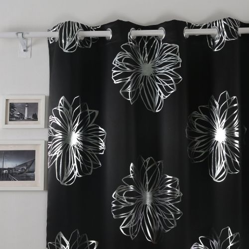  Deconovo Foil Print Flower Design Thermal Insulated Window Blackout Curtain for Living Room 100x95-inch,Khaki