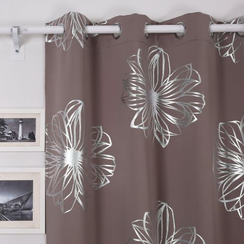  Deconovo Foil Print Flower Design Thermal Insulated Window Blackout Curtain for Living Room 100x95-inch,Khaki