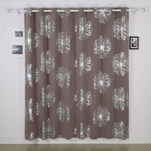  Deconovo Foil Print Flower Design Thermal Insulated Window Blackout Curtain for Living Room 100x95-inch,Khaki
