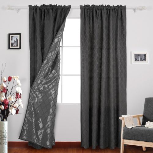  Deconovo Meridian Room Darkening Curtains Jacquard Weave Rhombic Pattern Window Curtains for Kitchen 52 W x 63 L Dark Grey 2 Panels