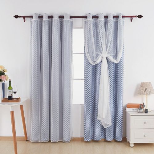  Deconovo Energy Saving Moroccan Print Grey Bedroom Blackout Curtains with Grommet and White Sheer Curtains- Grommet Top Thermal Insulated Curtains 42x84 Inch Grey 4 Panels