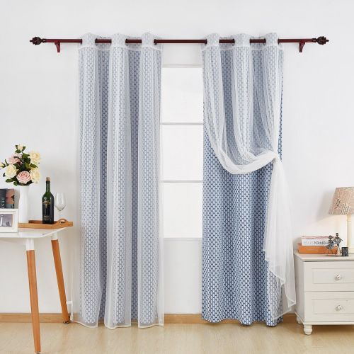  Deconovo Energy Saving Moroccan Print Grey Bedroom Blackout Curtains with Grommet and White Sheer Curtains- Grommet Top Thermal Insulated Curtains 42x84 Inch Grey 4 Panels