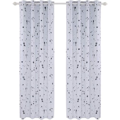  Deconovo Silver Dots Printd Blackout Curtains with Grommet Top Room Darkening Curtains for Living Room 52 W x 95 L Black 1 Pair