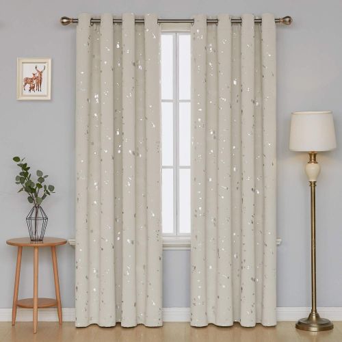  Deconovo Silver Dots Printd Blackout Curtains with Grommet Top Room Darkening Curtains for Living Room 52 W x 95 L Black 1 Pair