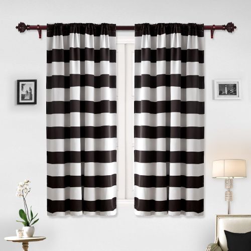  Deconovo Navy Blue Striped Blackout Curtains Rod Pocket Nautical Navy and White Striped Curtains Tie Up Curtain for Kids Room 46W X 63L Navy Blue 2 Panels