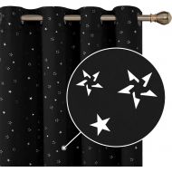 Deconovo Grommet Blackout Curtains 2 Panel Silver Star Foil Print Room Darkening Thermal Insulated Curtains for Kids Room 52 x 63 inches Grey 2 Panels