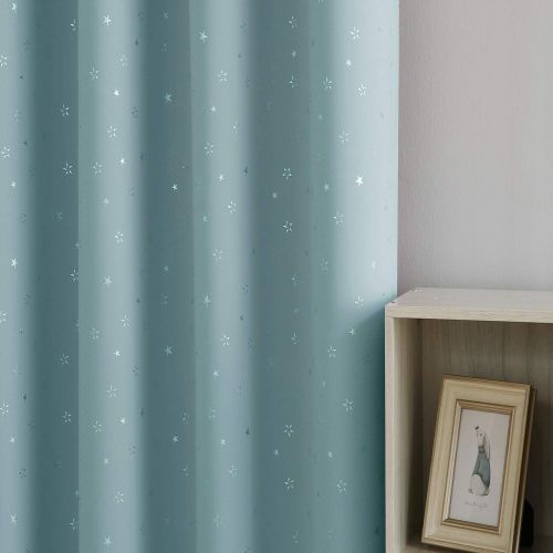  Deconovo Grommet Blackout Curtains 2 Panel Silver Star Foil Print Room Darkening Thermal Insulated Curtains for Kids Room 52 x 63 inches Grey 2 Panels