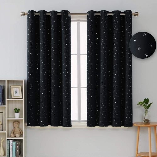  Deconovo Grommet Blackout Curtains 2 Panel Silver Star Foil Print Room Darkening Thermal Insulated Curtains for Kids Room 52 x 63 inches Grey 2 Panels