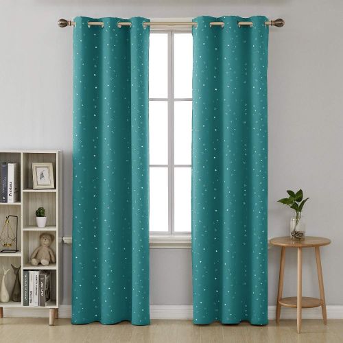  Deconovo Grommet Blackout Curtains 2 Panel Silver Star Foil Print Room Darkening Thermal Insulated Curtains for Kids Room 52 x 63 inches Grey 2 Panels