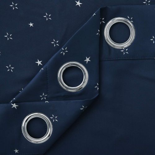  Deconovo Grommet Blackout Curtains 2 Panel Silver Star Foil Print Room Darkening Thermal Insulated Curtains for Kids Room 52 x 63 inches Grey 2 Panels