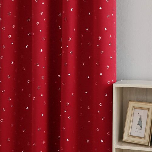  Deconovo Grommet Blackout Curtains 2 Panel Silver Star Foil Print Room Darkening Thermal Insulated Curtains for Kids Room 52 x 63 inches Grey 2 Panels