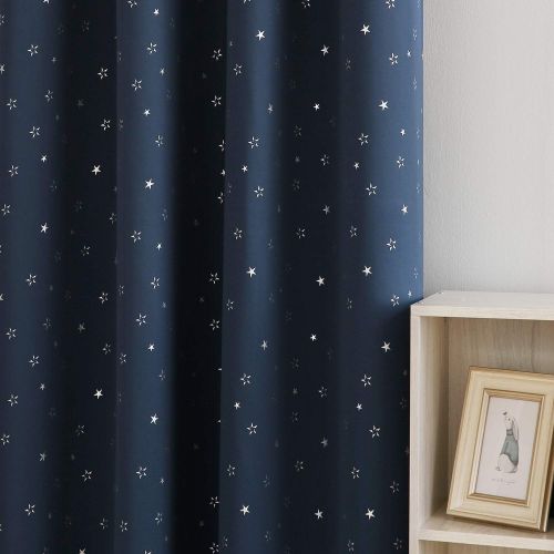  Deconovo Grommet Blackout Curtains 2 Panel Silver Star Foil Print Room Darkening Thermal Insulated Curtains for Kids Room 52 x 63 inches Grey 2 Panels