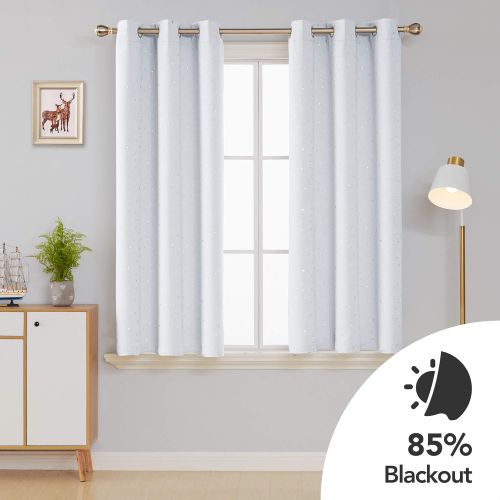  Deconovo Grommet Blackout Curtains 2 Panel Silver Star Foil Print Room Darkening Thermal Insulated Curtains for Kids Room 52 x 63 inches Grey 2 Panels