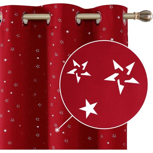  Deconovo Grommet Blackout Curtains 2 Panel Silver Star Foil Print Room Darkening Thermal Insulated Curtains for Kids Room 52 x 63 inches Grey 2 Panels