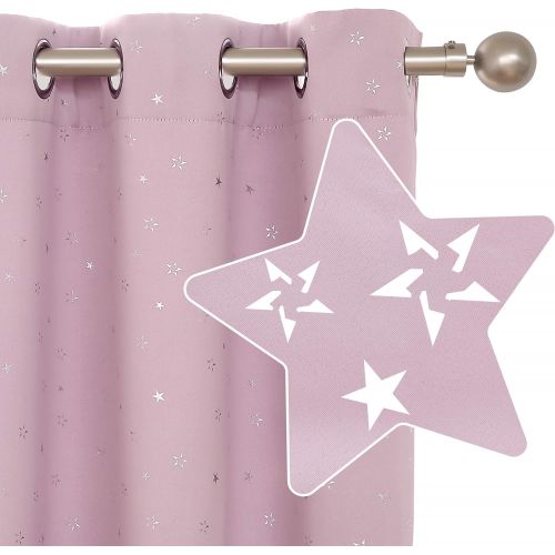  Deconovo Grommet Blackout Curtains 2 Panel Silver Star Foil Print Room Darkening Thermal Insulated Curtains for Kids Room 52 x 63 inches Grey 2 Panels