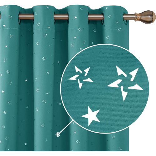  Deconovo Grommet Blackout Curtains 2 Panel Silver Star Foil Print Room Darkening Thermal Insulated Curtains for Kids Room 52 x 63 inches Grey 2 Panels