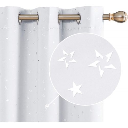  Deconovo Grommet Blackout Curtains 2 Panel Silver Star Foil Print Room Darkening Thermal Insulated Curtains for Kids Room 52 x 63 inches Grey 2 Panels
