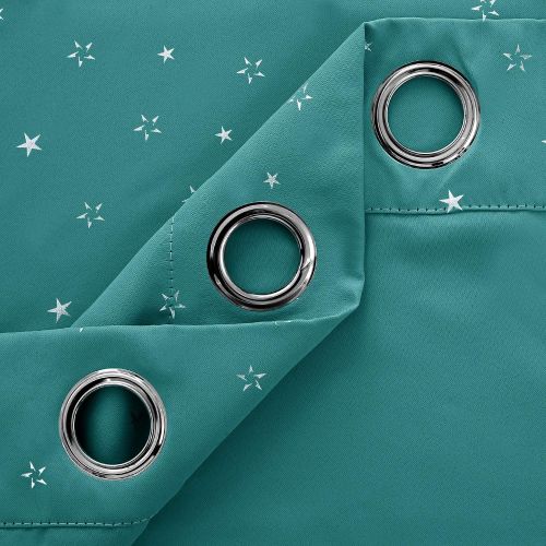  Deconovo Grommet Blackout Curtains 2 Panel Silver Star Foil Print Room Darkening Thermal Insulated Curtains for Kids Room 52 x 63 inches Grey 2 Panels