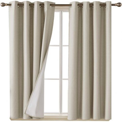  Deconovo Faux Linen Blackout Curtains with 3 Pass Energy Efficient Thermal Insulated Coating Room Darkening Curtains Drapes for Dining Room 52 x 72 Inch 2 Curtain Panels Champagne