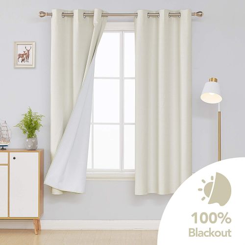  Deconovo Faux Linen Blackout Curtains with 3 Pass Energy Efficient Thermal Insulated Coating Room Darkening Curtains Drapes for Dining Room 52 x 72 Inch 2 Curtain Panels Champagne