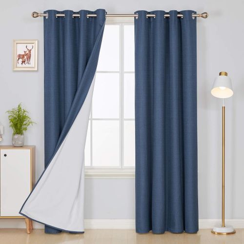  Deconovo Faux Linen Blackout Curtains with 3 Pass Energy Efficient Thermal Insulated Coating Room Darkening Curtains Drapes for Dining Room 52 x 72 Inch 2 Curtain Panels Champagne