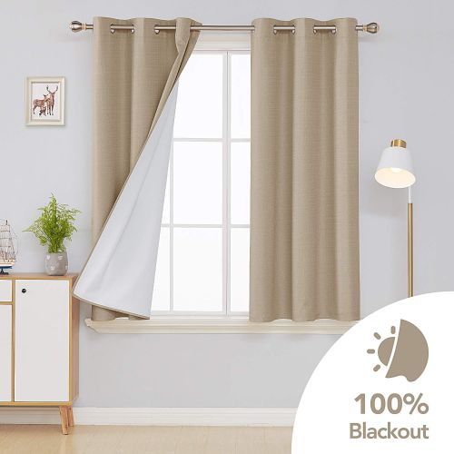  Deconovo Faux Linen Blackout Curtains with 3 Pass Energy Efficient Thermal Insulated Coating Room Darkening Curtains Drapes for Dining Room 52 x 72 Inch 2 Curtain Panels Champagne