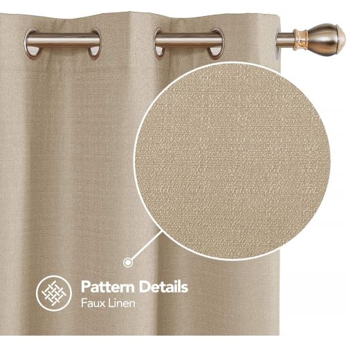  Deconovo Faux Linen Blackout Curtains with 3 Pass Energy Efficient Thermal Insulated Coating Room Darkening Curtains Drapes for Dining Room 52 x 72 Inch 2 Curtain Panels Champagne