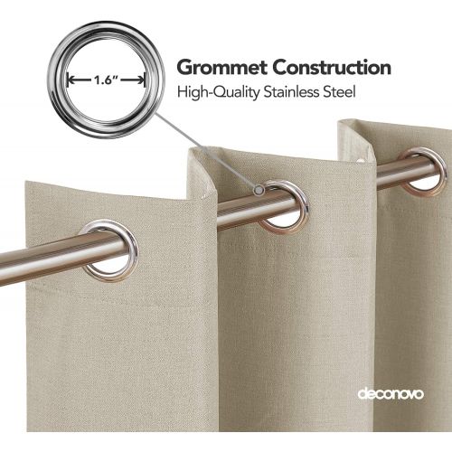  Deconovo Faux Linen Blackout Curtains with 3 Pass Energy Efficient Thermal Insulated Coating Room Darkening Curtains Drapes for Dining Room 52 x 72 Inch 2 Curtain Panels Champagne