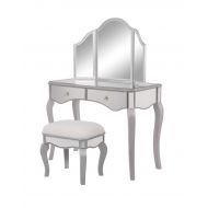 Decor Central ADMFX6-6042S Vanity Table with Mirror, Chair & 2 Drawers Hand Rubbed Antique Silver Finish