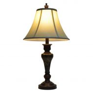 Decor Therapy Bronze Table Lamp with Brown Faux Marble and Bavaria Silk Shade