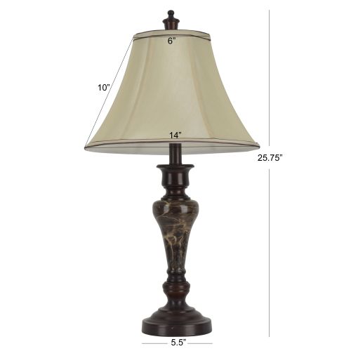  Decor Therapy Bronze Table Lamp with Brown Faux Marble and Bavaria Silk Shade