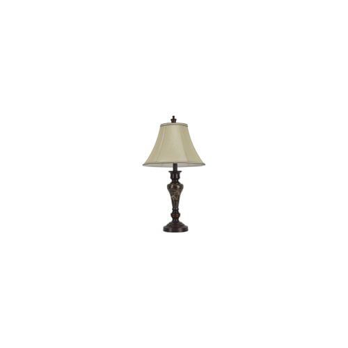  Decor Therapy Bronze Table Lamp with Brown Faux Marble and Bavaria Silk Shade