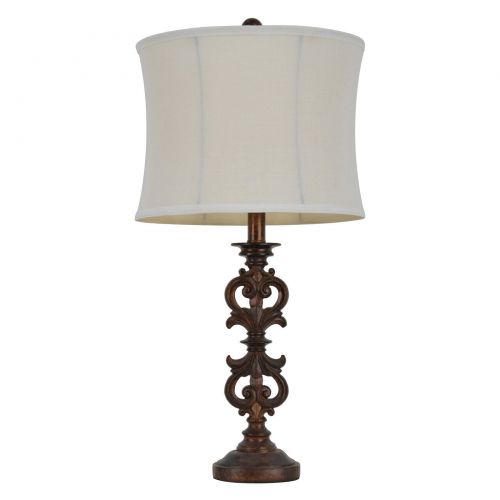 Decor Therapy Antique Rust Iron Look Table Lamp with Natural Linen Shade -Dark Brown