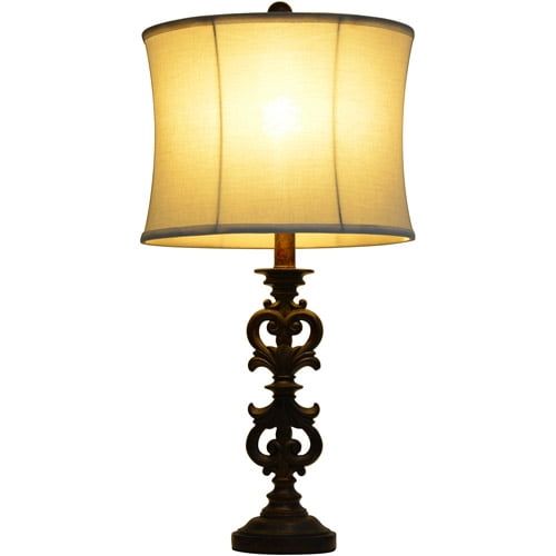  Decor Therapy Antique Rust Iron Look Table Lamp with Natural Linen Shade -Dark Brown