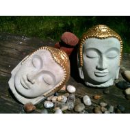 DecorObjectsEmotions Concrete Buddha Head, Gold Painted Buddha Face, Cement Garden Buddha Head, Buddha Wall Decor, Buddha Wall Art, Buddha garden statue