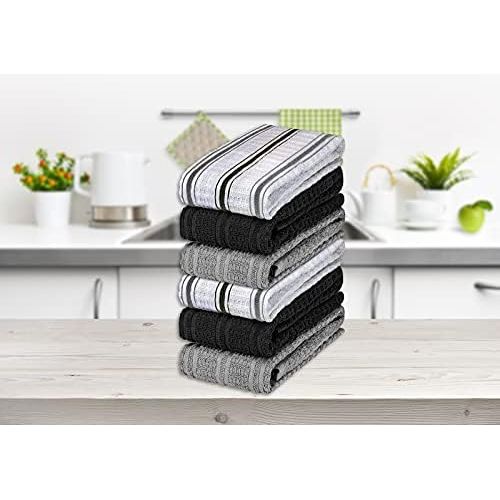  DecorRack 6 Large Kitchen Towels, 100% Cotton, 16 x 27 inches, Thick Absorbent Dish Drying Cloth, Perfect for Kitchen, Hand Towels and Tea Towel, White, Orange and Green Color (6 P