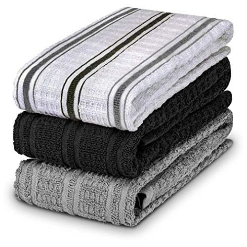  DecorRack 6 Large Kitchen Towels, 100% Cotton, 16 x 27 inches, Thick Absorbent Dish Drying Cloth, Perfect for Kitchen, Hand Towels and Tea Towel, White, Orange and Green Color (6 P