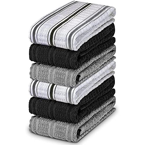  DecorRack 6 Large Kitchen Towels, 100% Cotton, 16 x 27 inches, Thick Absorbent Dish Drying Cloth, Perfect for Kitchen, Hand Towels and Tea Towel, White, Orange and Green Color (6 P