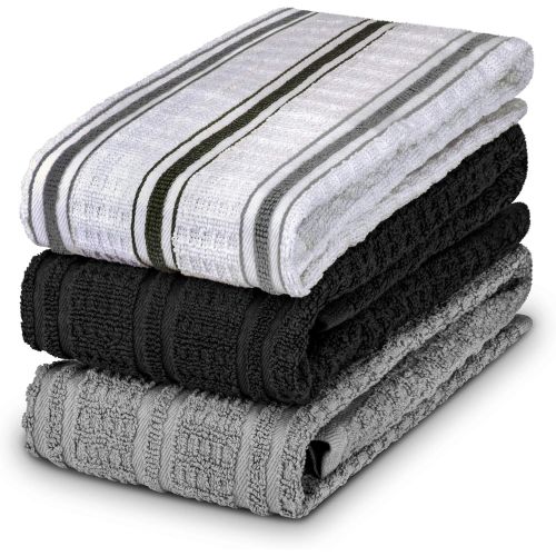  DecorRack 6 Large Kitchen Towels, 100% Cotton, 16 x 27 inches, Thick Absorbent Dish Drying Cloth, Perfect for Kitchen, Hand Towels and Tea Towel, White, Orange and Green Color (6 P