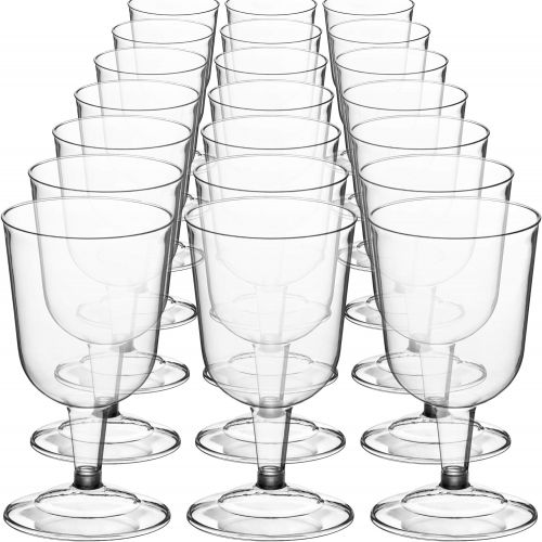  [아마존베스트]DecorRack 24 Wine Glasses, 6 Oz Plastic Party Wine Cups, Perfect for Outdoor Parties, Weddings, Picnics, Stackable, Reusable, Disposable Stemmed Clear Wine Glasses (Pack of 24)