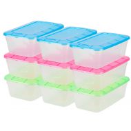 DecorRack Clear Plastic Storage Containers, Shoe Boxes, Stackable, Also Perfect for Toy Storage or as Cat and Dog Food Container, Assorted Colors (9 Pack)