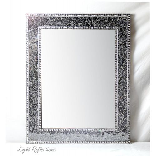  DecorShore Black/Gray Crackled Glass Decorative Wall Mirror - 30X24 Mosaic Glass Wall Mirror, Vanity Mirror, Glamorous (Black/Gray)