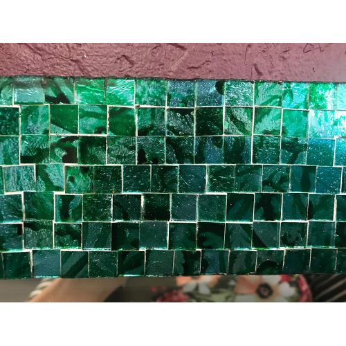  DecorShore 30 x 24 Glass Mosaic Framed Decorative Wall Mirror, Handmade Eclectic Accent Mirror, Unique Vanity Mirror (Green Blue Slate)
