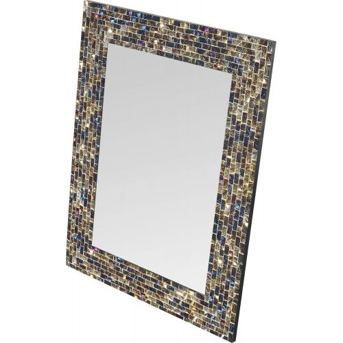  DecorShore Multi-Colored & Gold, Luxe Mosaic Glass Framed Wall Mirror, Decorative Embossed Mosaic Rectangular Vanity Mirror/Accent Mirror (Large)